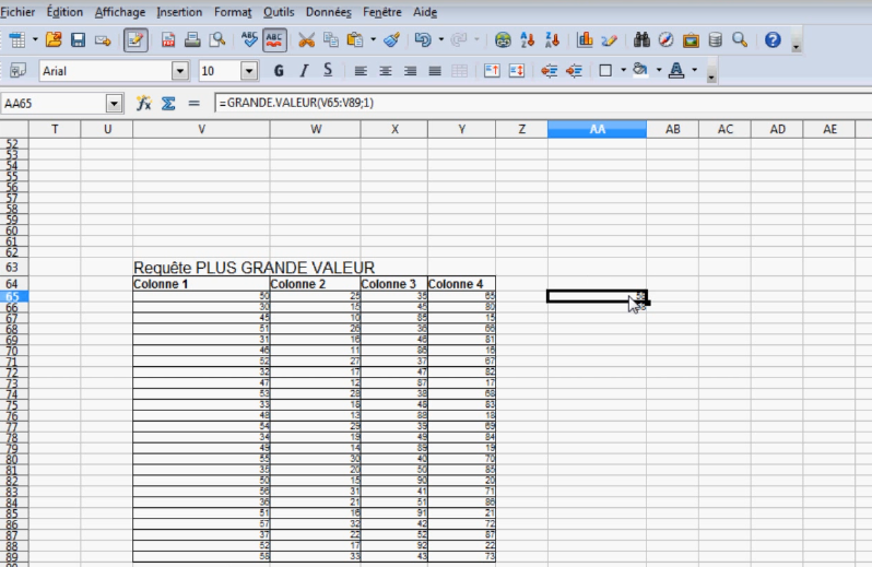 [Open office calc] Tutorial 135 : Requête plus grande valeur