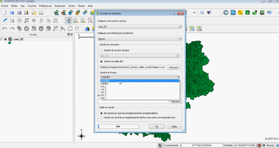 [Quantum gis] Tutorial 15 : Jointure fichier .csv / .dbf avec une table attributaire